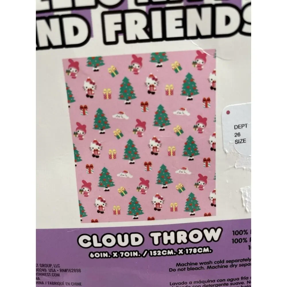 Hello Kitty Cinnamoroll My Melody Pink Christmas Throw Blanket 60x70 Pink NWT!